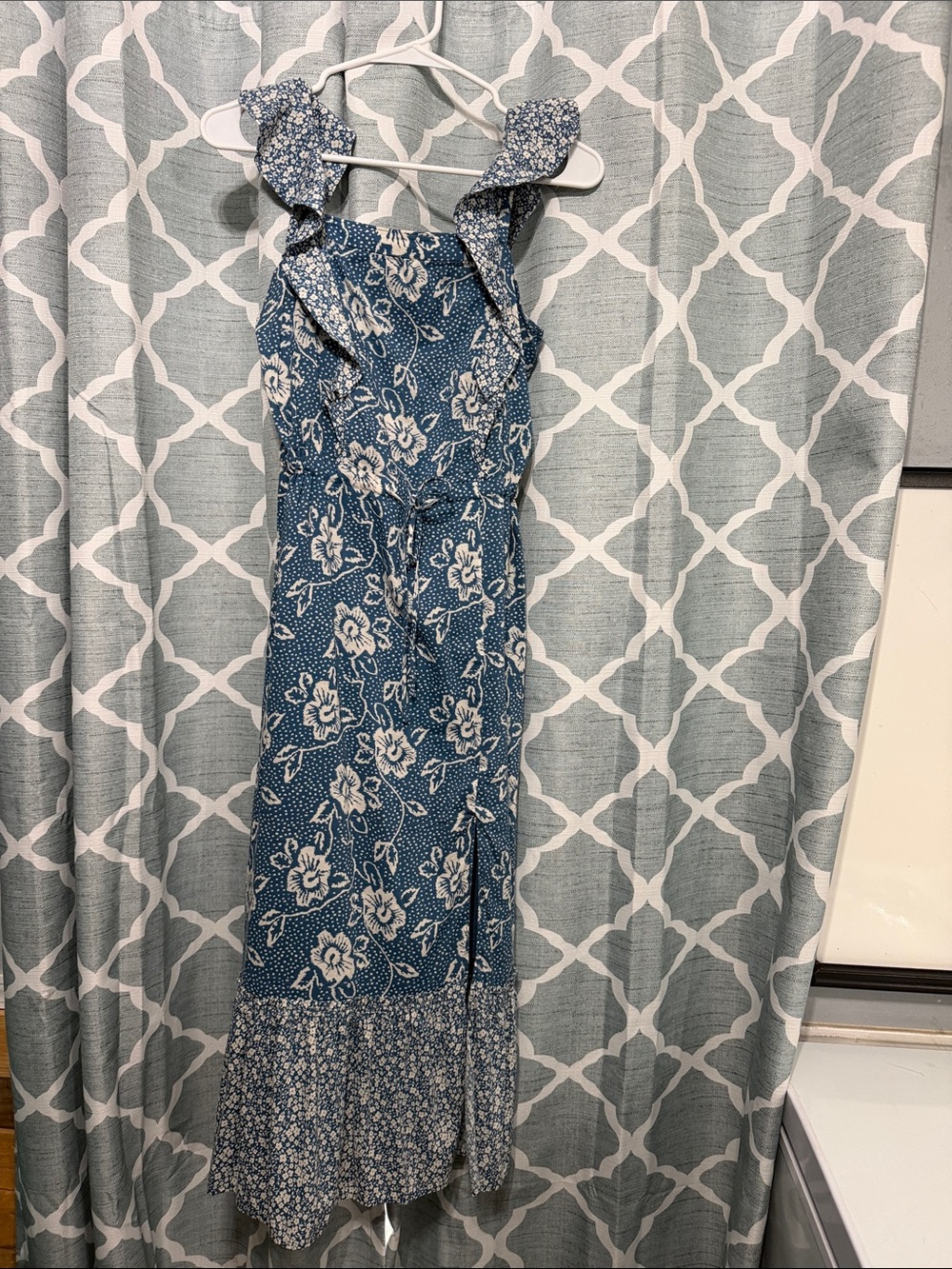PAIGE Blue Floral Ruffle-Strap Maxi Dress